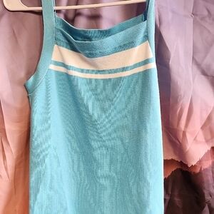 Papillon Blanc Aqua and White Sleeveless Sweater